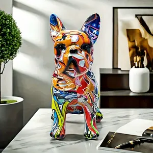 Creative Graffiti French Bulldog Sculpture, Art Animal Dog Statue, Living Room Home Decor, Bedroom Bookshelf TV Cabinet Desk Ornament, Fashion Table Centerpiece