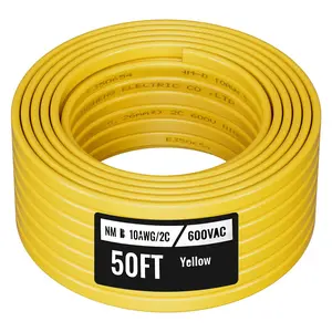 NM-B Wire 10 AWG 2-Conductor Copper Core Electrical Cable With Ground, 50 Ft Non-Metallic Sheathed Cable For Residential Wiring, Indoor Dry Location Use, Reliable Copper Conductors And Durable Insulation