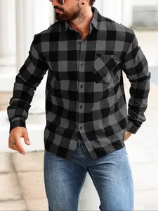 1 PCS Men's Long Sleeve Plaid Shirt, Casual Outdoor Workwear, Ideal Layering for Fall & Winter, Perfect for Men's Daily Wear