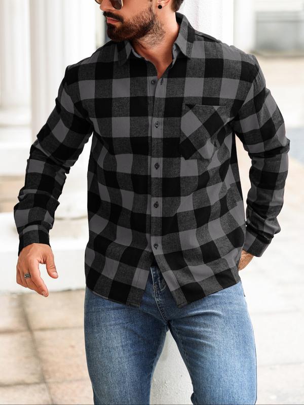 1 PCS Men's Long Sleeve Plaid Shirt, Casual Outdoor Workwear, Ideal Layering for Fall & Winter, Perfect for Men's Daily Wear