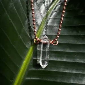 Double Terminated Clear Quartz Crystal Necklace copper wrapped necklace