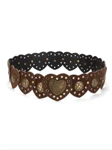 Women's Punk Style Hollow Out Heart & Flower Design Western Belt, Studded Belt, Fashion Belt, Stylish Belts for Party, Daily Clothing Decor, Trendy All-match & Exquisite Belt for Birthday Gift