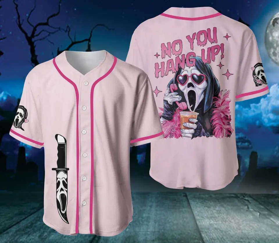 No You Hang Up Retro Halloween Scream Baseball Shirt, Ghostface Inspired Jersey and Spooky Gift