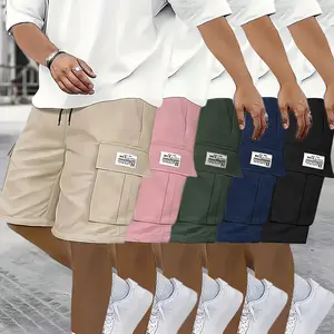 Men’s Summer Cargo Shorts, Pack of 5 — Trendy Brand Loose Straight-Leg Bermuda Shorts, American Vintage Style with Multiple Pockets, Casual Drawstring Sports Shorts