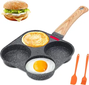 Hiroki 3/4-Hole Non-Stick Pancake Pan with Wooden Handle, Kitchen Cookware & Household Breakfast Accessory