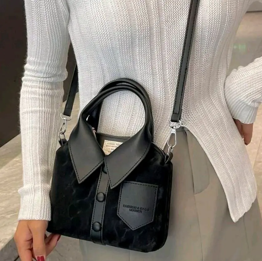 Simple Look Black Shirt Purse Hand Bag - Stylish and Minimalistic Design