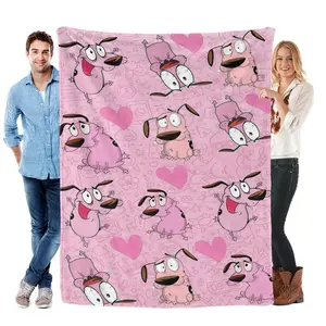 Cowardly Dog - Courage Pink Cartoon Blanket Soft Plush Comfort Blanket, Suitable For use on Sofas, Reclining Chairs, and Beds. It is an Ideal Gift for Children, Adults, Wives, or Oneself. Multiple Sizes are Available for Selection.