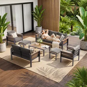 【Summervibes】Lilypelle 7-Piece/5-Piece/4-Piece Aluminum Patio Furniture Set, Outdoor Sectional Sofa with Weather Resistant Cushions & Coffee Table, Modern Metal Patio Conversation Set for Backyard, Garden, Poolside