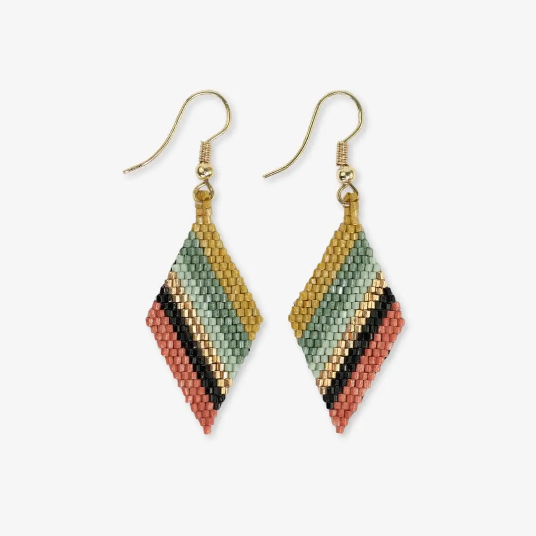 INK + ALLOY Zelda Angled Stripe Diamond Earrings Greens + Rust