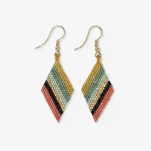 INK + ALLOY Zelda Angled Stripe Diamond Earrings Greens + Rust
