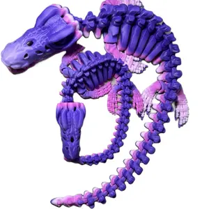 Articulating Dinosaur Mosasaurus Made with Rainbow Filament - Purple and Pink Colorway Flexible Skeleton Model