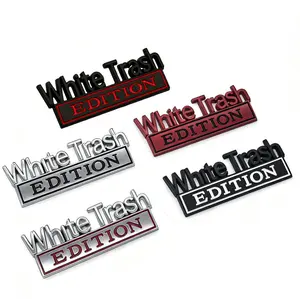 White Trash Edition Emblem Car Side Rear Front Hood Trunk Door Bumper Metal Badge 3D Decal Sticker For F150 F250 F350 Silverdo 1500 2500 Sierra GMC Chevy Truck SUV