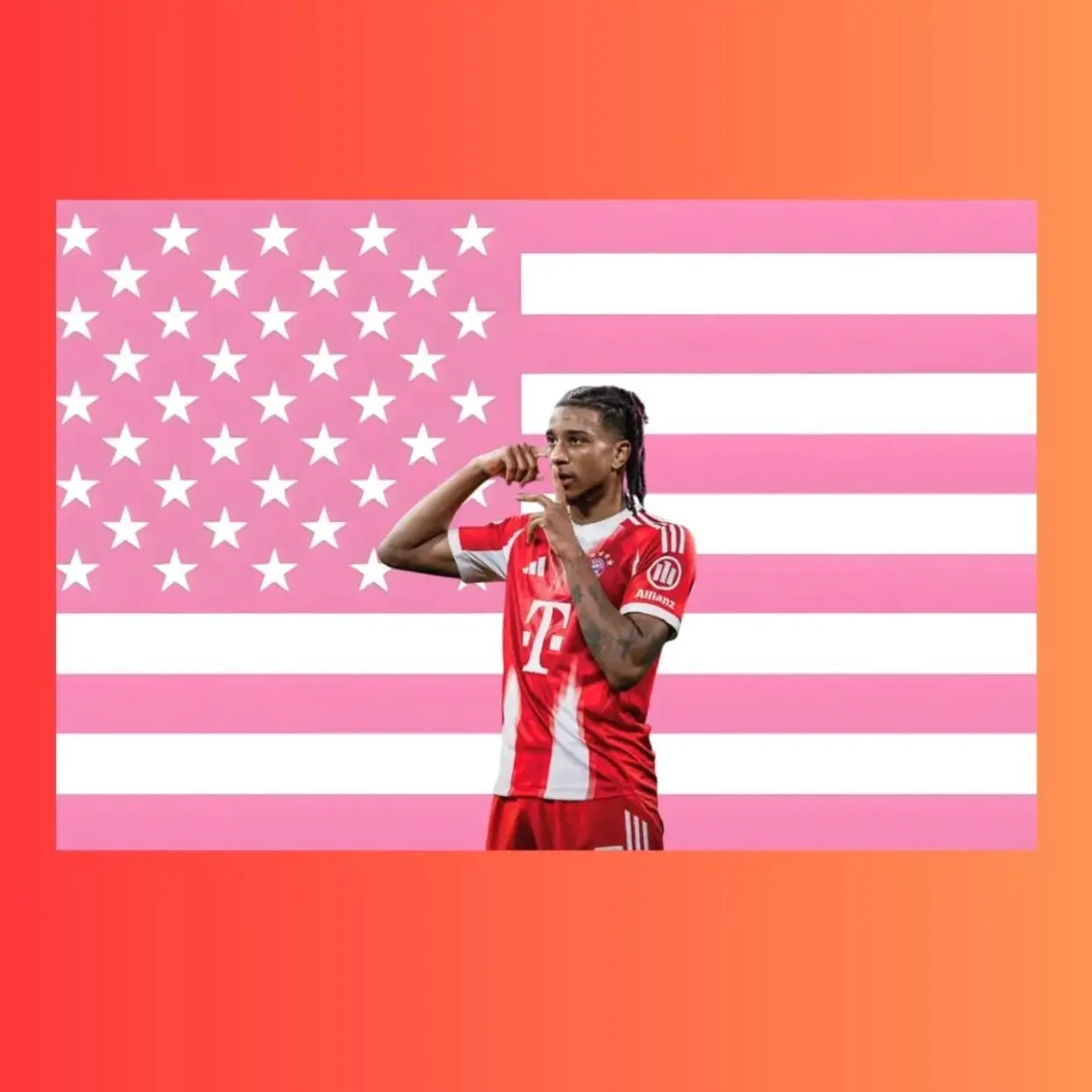 Michael Olise Pink American Flag Tapestry | Bayern Munich #17 Football Wall Art | Soccer Fan Decor | Sports Bedroom Tapestry