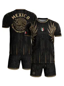 Mexico Soccer Jersey Aztec Warrior Feather Design, Grit Son Sport Tee, All Season Fitted Regular Length Top