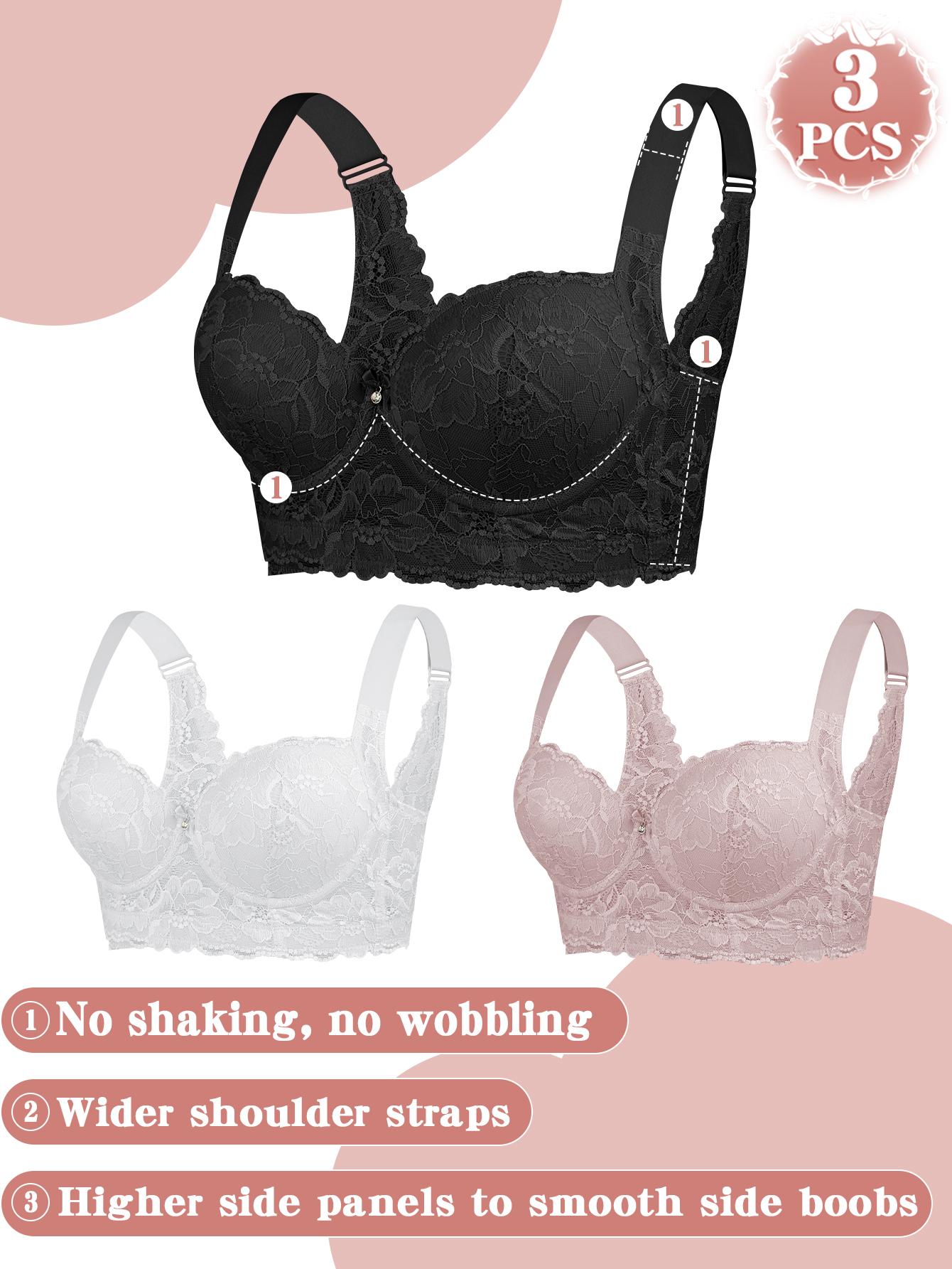 3PCS Lace Underwire Push-Up Bra - Anti-Sag, Wide Adjustable Straps, Comfort Breathable Elegance Elastic Lingerie, Versatile Wear Date Gift Bridal Everyday