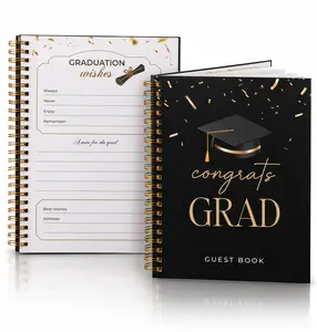 Graduation Guest Book - Black Hardcover Gold Spiral Binding - 120 Guest Pages - Grad Book with Guestbook Table Sign