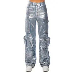 Women's Silver Denim Metallic Pants - Trendy and Fashionable - Jean, Womenswear judy blue
