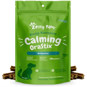 Zesty Paws Hemp Elements Calming OraStix™ for Dogs - Peppermint Flavored Sticks