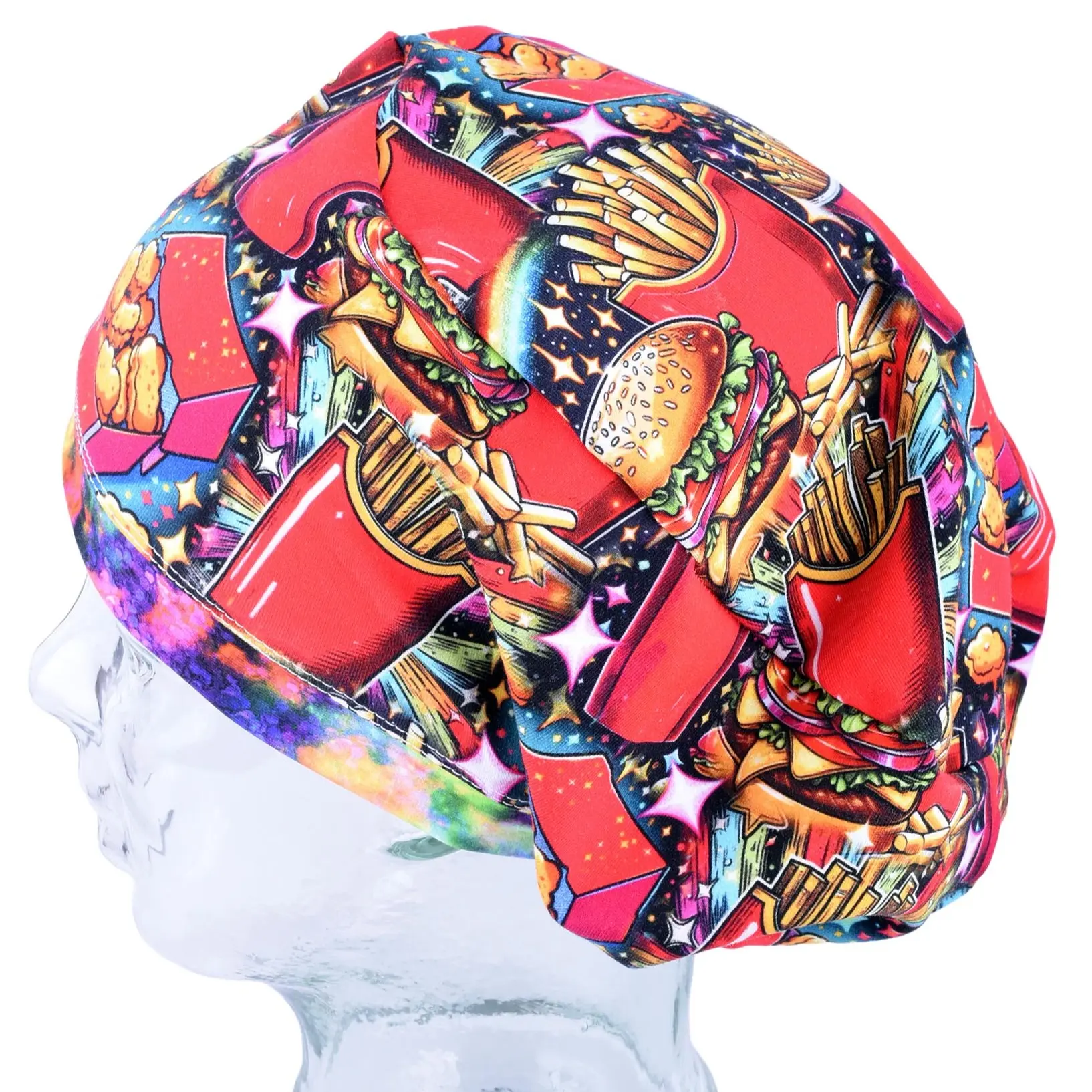 Fast Food Funny Cute Scrub Cap - Handcrafted Premium Cotton Stretch Medical Hat for Nurses & Doctors | Nurse Uniform Workwear