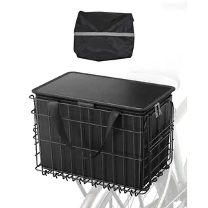 VEVOR Rear Bike Basket, Wire Mesh Bicycle Basket with Cargo Net Waterproof Cover, Durable Metal Bike Back Basket, Fits Most Rear Bike Racks, Mounting Tools Included