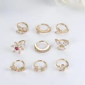 Trendy Summer 9pcs 20G Nose Rings Hoops for Women - Surgical Steel Paved CZ Cartilage Earring Hoop Cute Butterfly Flower Nose Piercing Jewelry - Silver, Gold, Black, Rose Gold