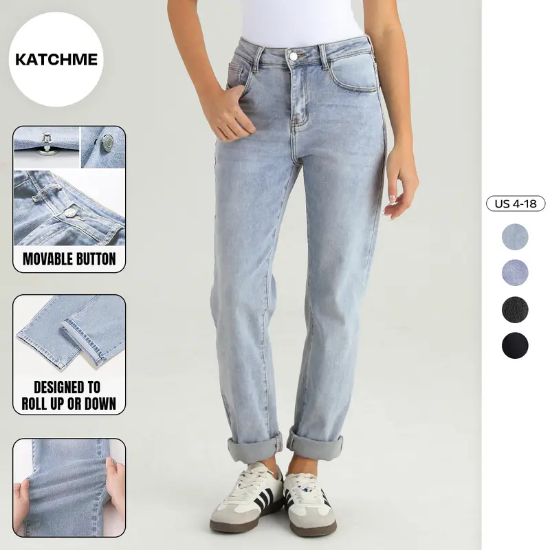 KatchMe Women's Street Mid-Rise Tapered Jeans, Relaxed Fit Soft Pants, Going Out Outfit for Lady, Chic Casual Streetwear, Stretchy Wrinkle-Resistant Denim Trousers, Durable Womenswear (2)