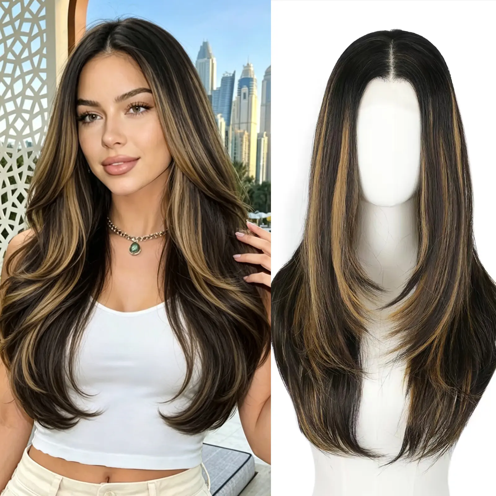 Lace Front Wig for Women 13x4 HD Lace Front Glueless Wigs Long Layered Wave Pre Plucked Synthetic Wig Natural Hairline for Daily Party Use 26 Inch