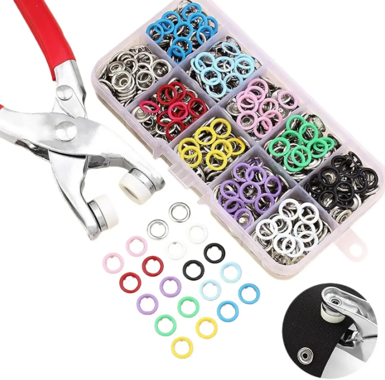 Includes 100 invisible colorful metal snaps and 1 handheld snap fastener plier. Perfect for home sewing projects, DIY crafts, clothing, and hat making. This snap button tool kit is ideal for sewing, garment repair, and various handmade projects.