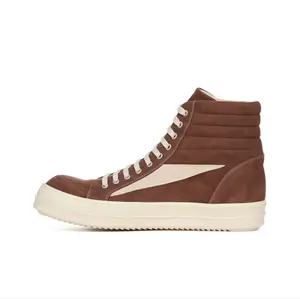 Brown Suede High-Top Sneakers with Cream Leather Accents and Chunky Rubber Sole