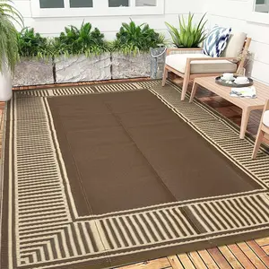 Outdoor Border Printed Rug Double-sided Reversible Plastic Straw Rug Easy to Clean UV Resistant Foldable and Portable Large Size Modern Solid Color for Balconies Gardens Courtyards Beaches RVs Picnics