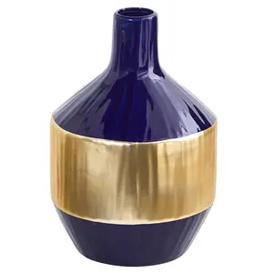 9” Lux Blue Ceramic Vase with Gold Band 9” Lux Blue Ceramic Vase with Gold Band