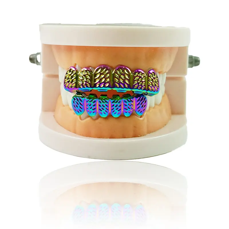 Rainbow cutout tooth accessory—unique design for rap performances, nightclub/club party props, shiny tooth jewelry