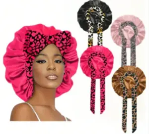3 pcs Satin Silk bonnet; 1pc Luxurious Leopard Print Design +2 pcs Wide Brim Sleep Cap/Hair Cover, Suitable For Daily Use