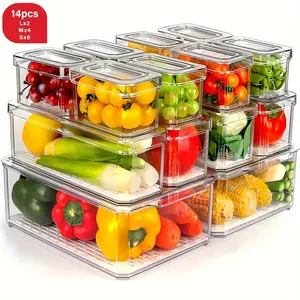 14-Piece Refrigerator Organizer Set, Transparent BPA-Free Stackable Storage Containers, Ideal for Fruits, Vegetables, Food, and Drinks