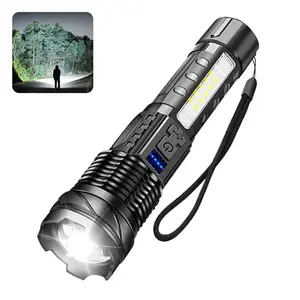 Zoomable High Lumen Flashlight USB Rechargeable, Emergency Light & Blue Alarm, Waterproof Design, 7 Beam Modes, Portable Camping Torch, Tactical Flashlights