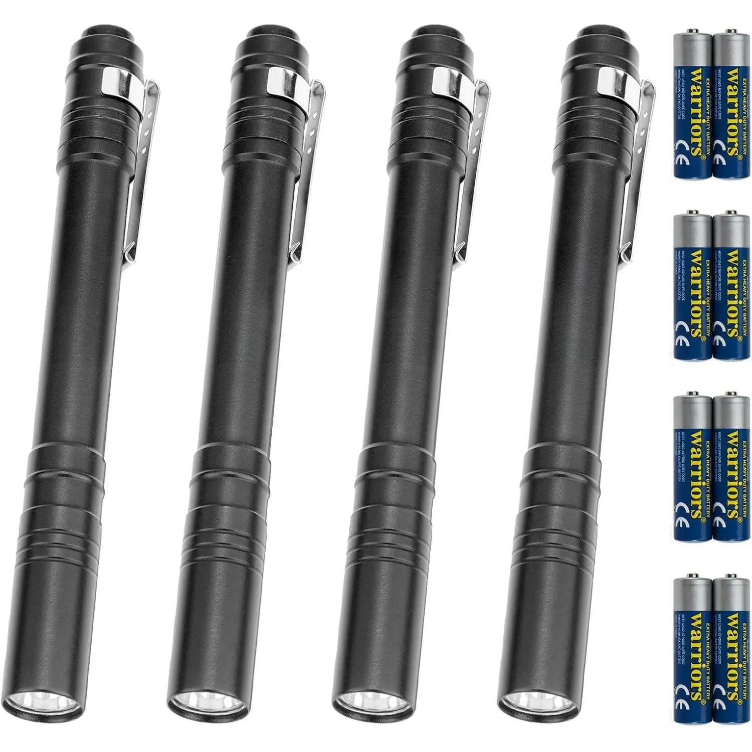 4-Pack LED Pen Lights (LED Light) with 8 AAA Batteries, 32g Ultra Bright Pocket Flashlight with Clip, Synthetic Aerospace Toolbox Accessory for Exams, Hiking (Black Gift Option)