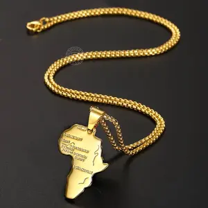 Africa Map Shape Pendant Necklace For Men Women Golden Box Link Chain Necklace Fashion Jewelry
