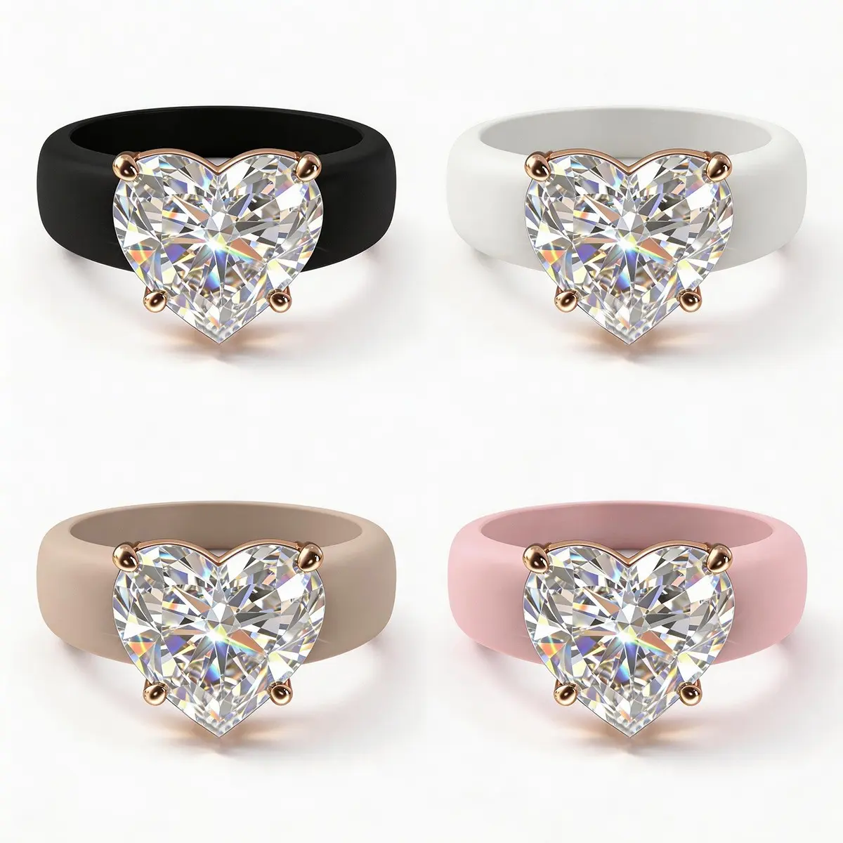 Trendy Wide Ceramic Marquise Diamond Ring 4 Tone Cream Black White Turquoise Jewelry