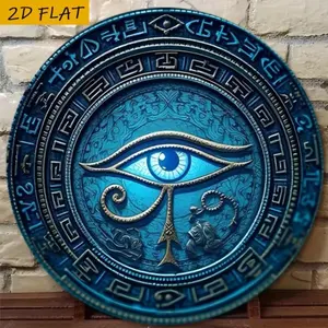1PC 2D Flat, Eye of Horus Wall Decor - Turquoise Blue and Gold Ancient Greek/Roman Binary Symbols, 8inch Round Aluminum Metal Sign, Suitable for Home, Bar, Temple Decoration - Christmas, Halloween Mysterious Charm Gift