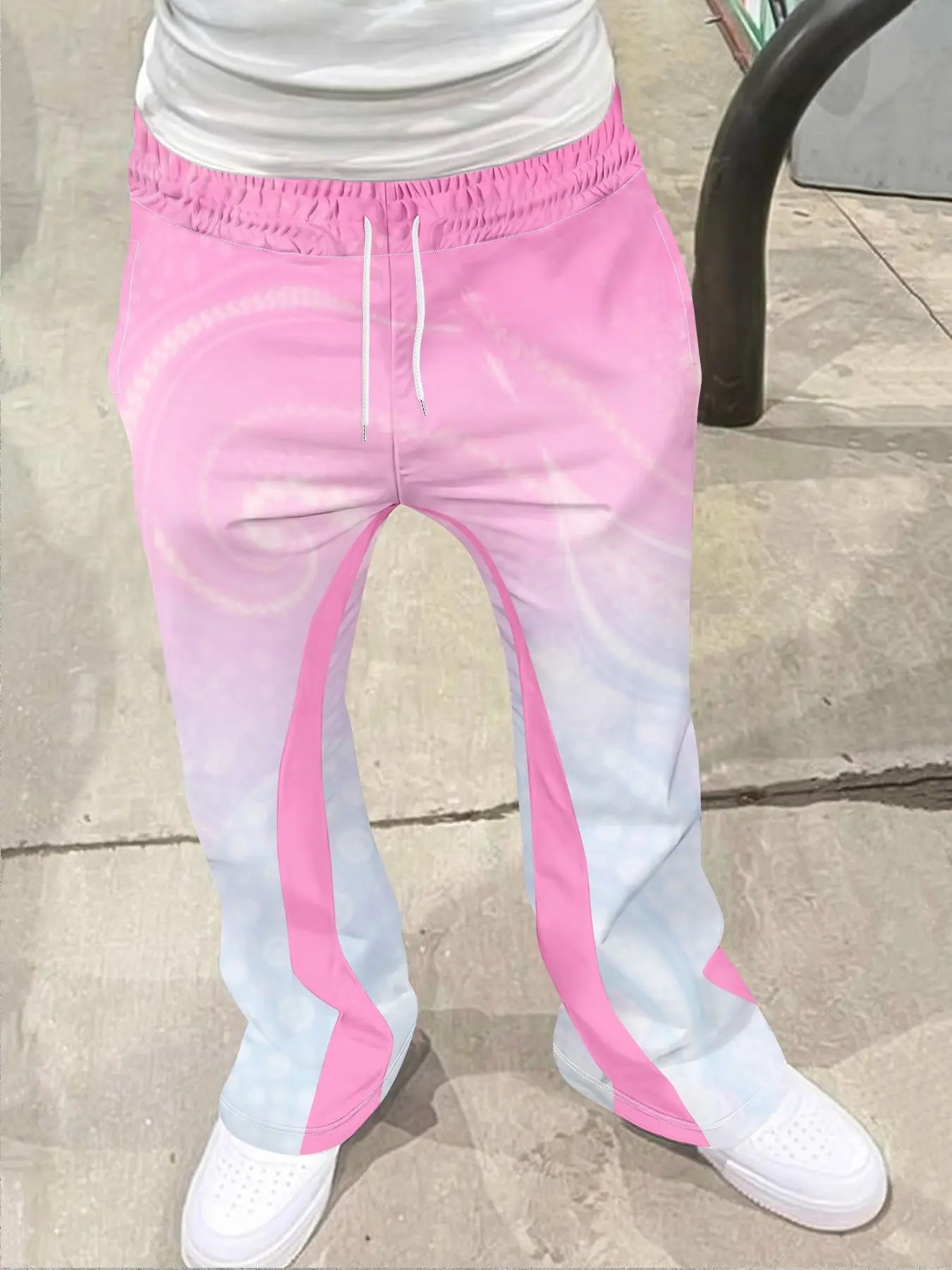 Men's Vintage Bird Print Loose Bell Bottoms, Drawstring Sport Pants, 3D Soft Breathable Fabric, Casual Fitted Long Pants for All Seasons, Athleisure Bottoms, Knitted Sports Pants, Breathable Sporty Bottoms