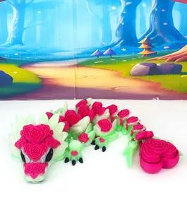 10 Inches Baby Rose Dragon with Heart Clicker Tail or Heart Clicker, 3D Printed Articulated Green and Magenta Rose Dragon, Stress Relief Fidget Toy
