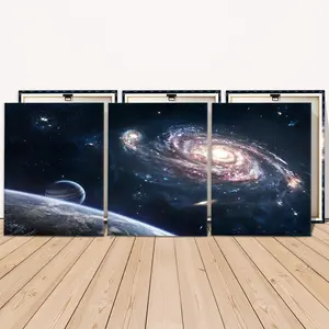 3 Counts Wooden Framed Canvas, Majestic Galaxy And Planet Space Images, Space Theme Design, Exquisite Poster, Perfect Living Room Decoration, Modern Art, Fashion Family Poster, Wall Art Decoration, Waterproof Art