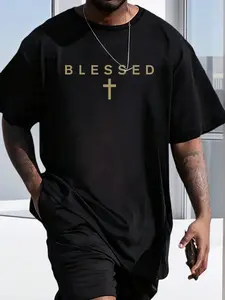 Men's Plus Size Casual Comfy Fit Short Sleeve T-Shirt, Cool Streetwear Shirt, Front Graphic Print, Simple Design, Versatile Summer Wear, Comfortable Fit, Menswear, Streetwear