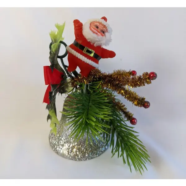 Flocked Santa Claus and Silver Bell Christmas Ornaments