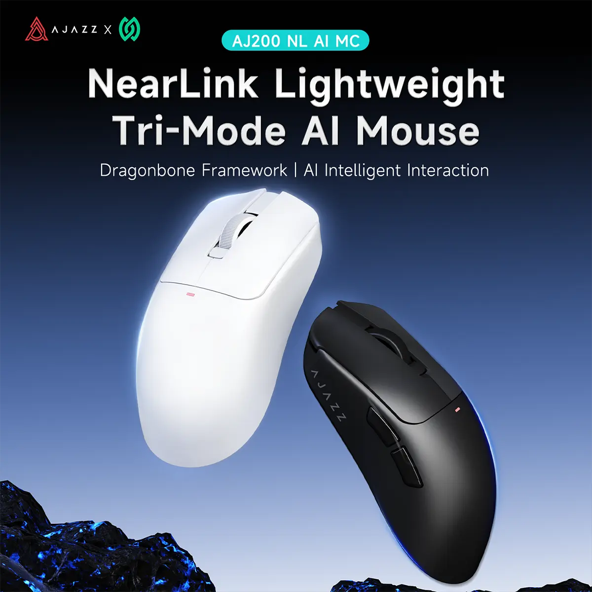 Ajazz AJ200 NL MC AI Gaming Mouse - 2.4G/Bluetooth/Wired 3 Connection Modes, 3311 Sensor, 500mAh Battery, Web-Based Driver Settings, Combo Attacks, International Server, AFK Mode, AI Intelligent Interaction