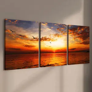 Sunset Over The Sea Pattern Canvas Painting Framed, 3 Counts/set Modern Art Wall Decor, Wall Art for Home Living Room Bedroom Office, Ornaments