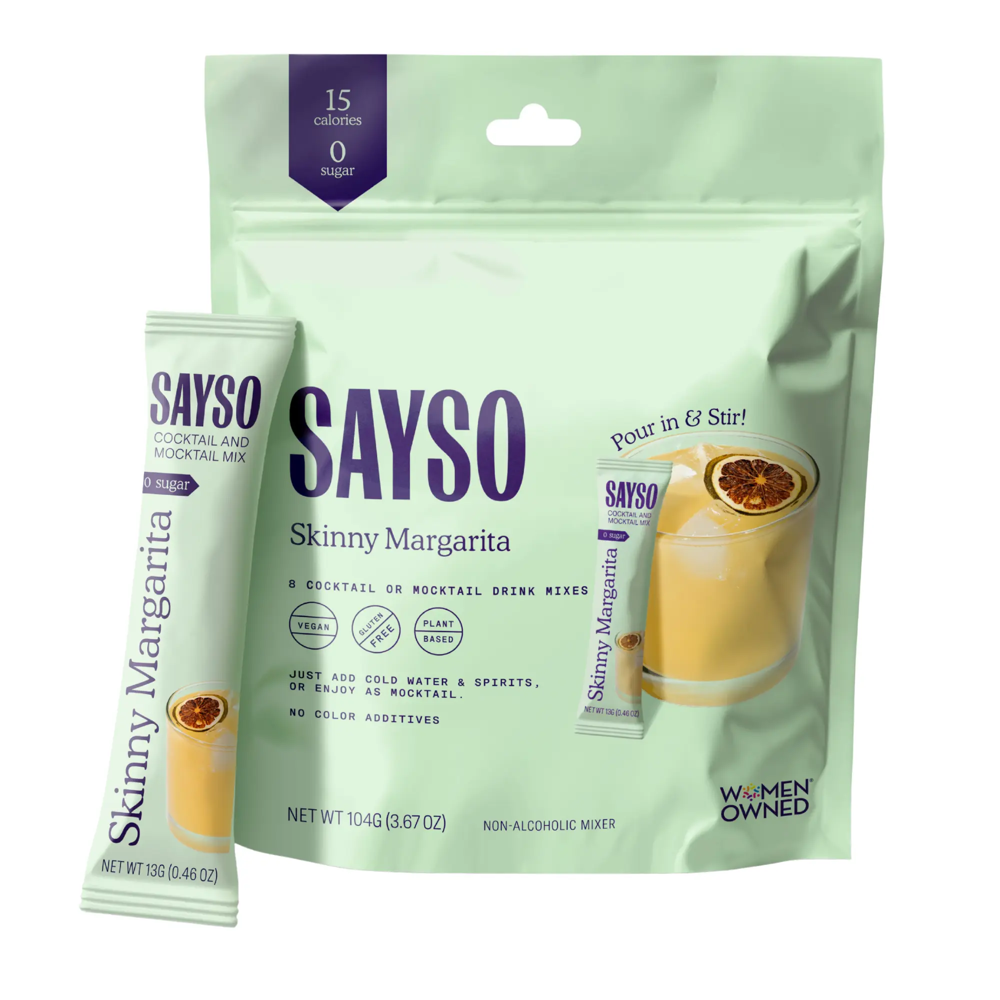 SAYSO Non-Alcoholic Cocktail or Mocktail Mix Sticks - Low Sugar, Low Calorie - Make a delicious mixed beverage in 10 seconds - Less than $2 per drink - Real, powdered ingredients.