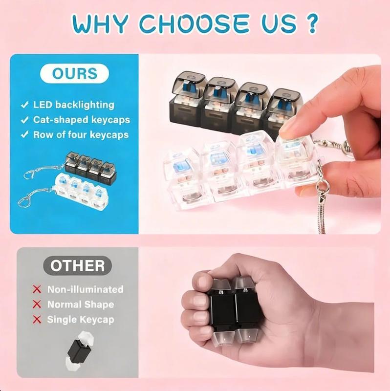 Keyboard Fidget Toy for Adults Fidget Keyboard Clicker Toys with LED Lights Keychain Stress Relief for Anxiety Decompression