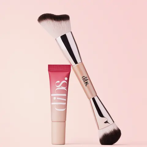 DIBS Beauty Caught You Blushing Set - Cool Blush Cheek Stain Liquid Blush + Duo Brush Cheek Makeup Brush - Long Lasting