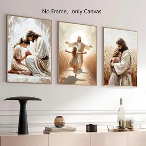 Jesus Family Pattern Canvas Painting without Frame, 3 Counts/set Modern Wall Art Painting, Wall Art Decor for Home Living Room Bedroom, Ornaments